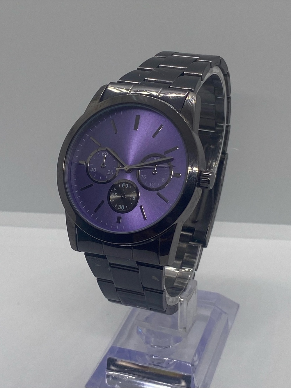 Purple Dial Black Metal Bracelet Watch